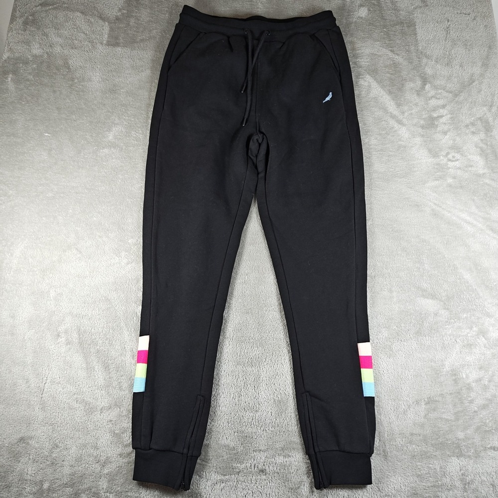 Staple Pigeon Sweatpants Mens Medium Black Striped Ankle Zip Tapered New